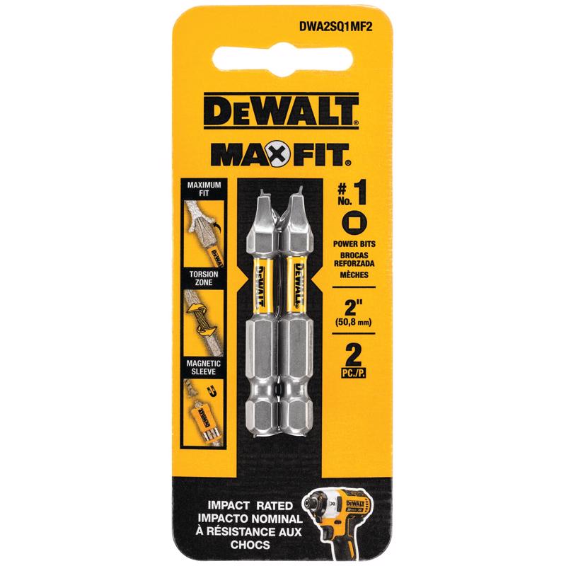 DeWalt Max Fit Square #1 X 2 in. L Screwdriver Bit Steel DWA2SQ1MF2 2 pk