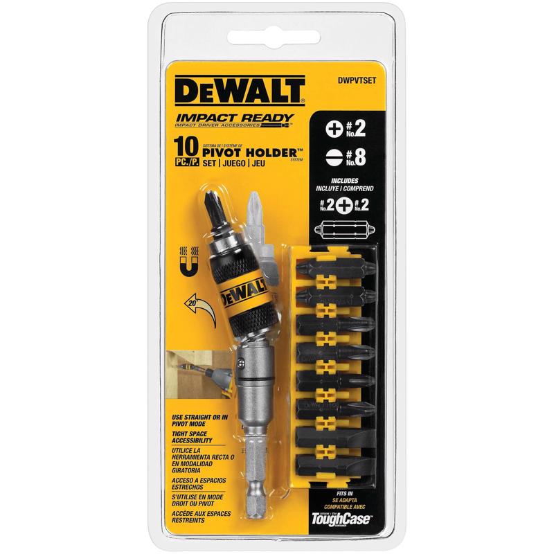 DeWalt Impact Ready Hex 5/16 in. X 3 in. L Pivot Holder Set with Bit Bar Steel DWPVTSET 10 pc