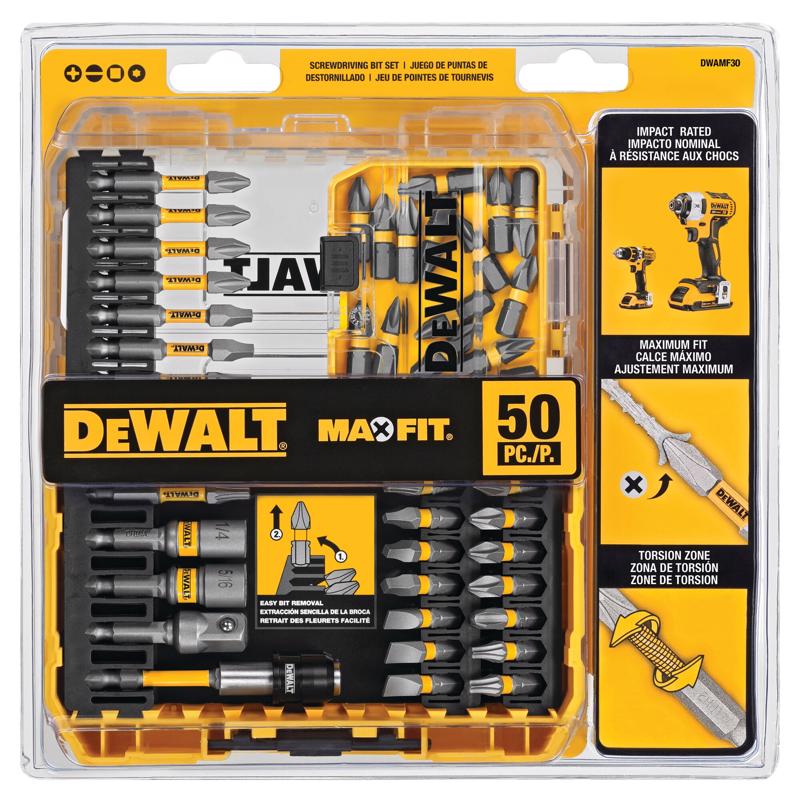 DeWalt Max Fit Assorted Screwdriver Bit Set S2 Tool Steel DWAMF50 50 pc