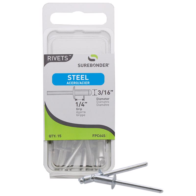 Surebonder 3/16 in. D X 1/4 in. Steel Blind Rivets Silver FPC64S 15 pc