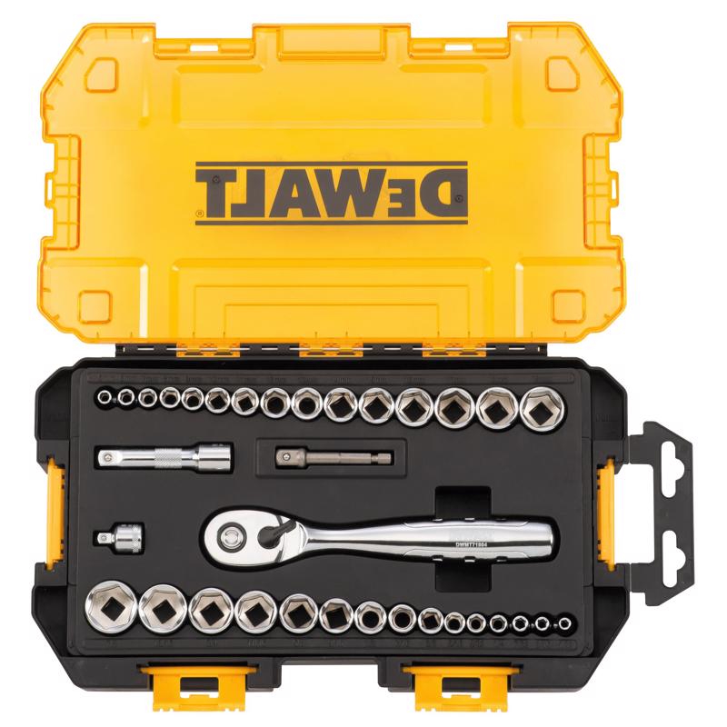DeWalt 1/4 and 3/8 in. drive Metric/SAE 6 Point Socket Set DWMT73804 34 pc