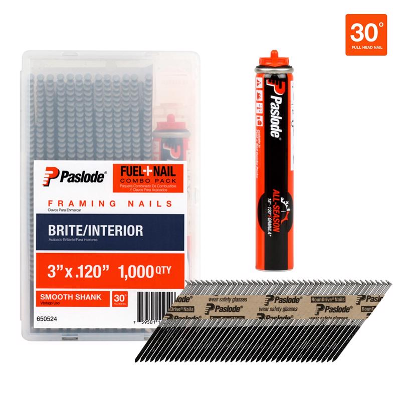Paslode 3 in. L Angled Strip Brite Fuel and Nail Kit 30 deg 650524 1000 pk