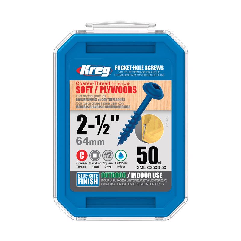 Kreg No. 8 X 2-1/2 in. L Square Blue-Kote Coarse Pocket-Hole Screw SML-C250B-50 50 pk