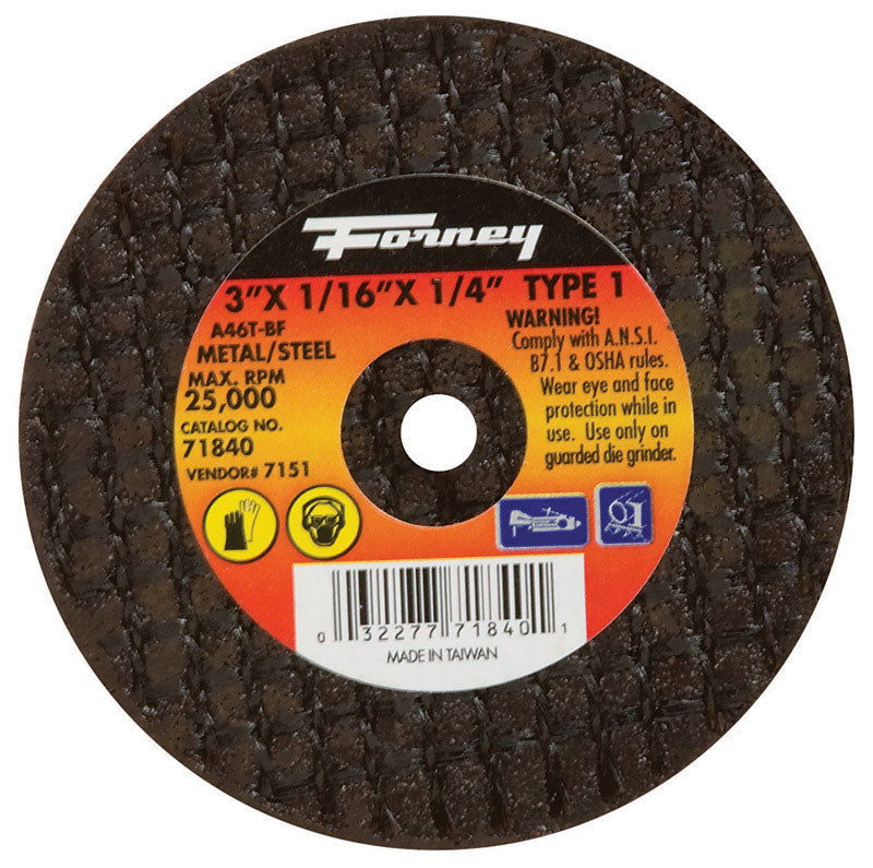 Forney 3 in. D X 1/4 in. X 1/16 in. thick Aluminum Oxide Metal Cut-Off Wheel 71840 1 pc