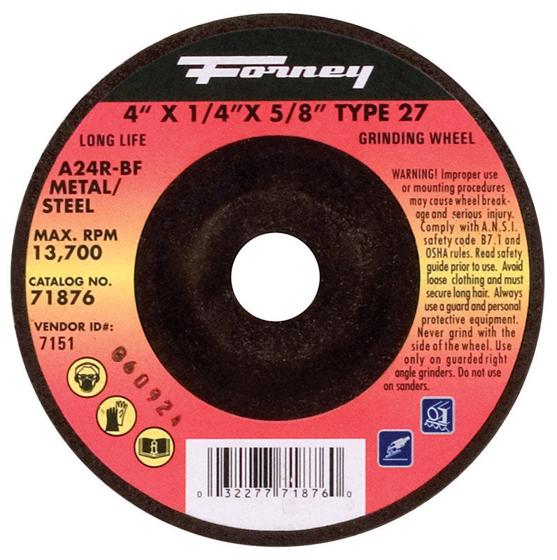 Forney 4 in. D X 5/8 in. X 1/4 in. thick Metal Grinding Wheel 71876 1 pc