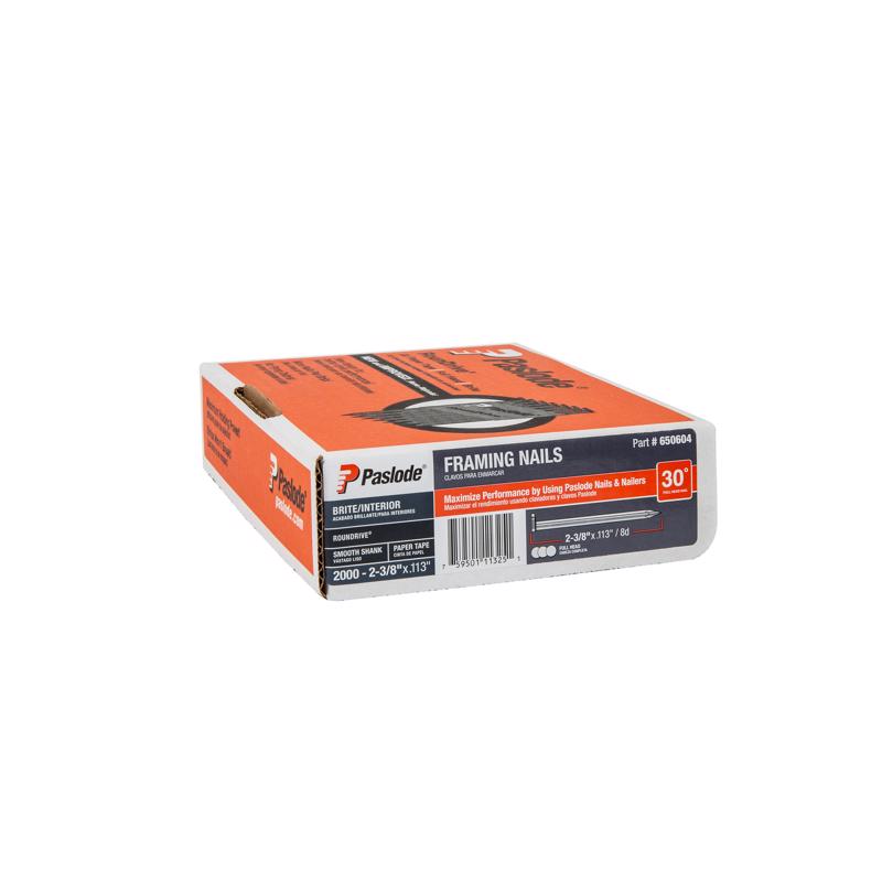 Paslode RounDrive 2-3/8 in. L Straight Strip Brite Framing Nails 30 deg 650604 2000 pk