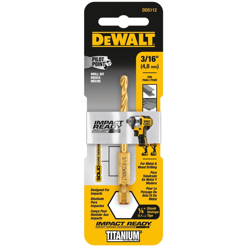 DeWalt Impact Ready 3/16 in. X 3 in. L High Speed Steel Drill Bit Quick-Change Hex Shank DD5112 1 pc