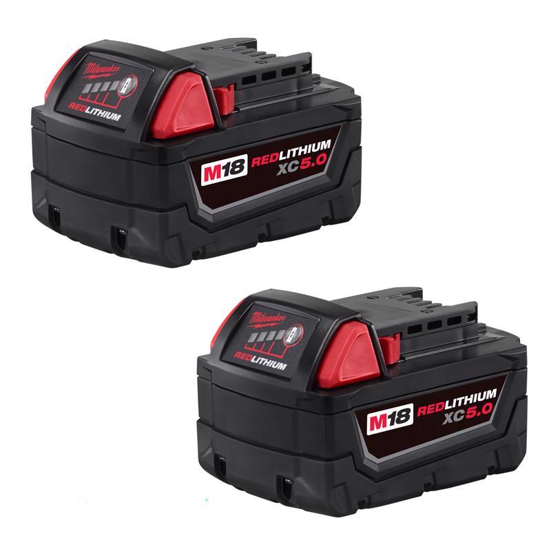 Milwaukee M18 REDLITHIUM XC5.0 5 Ah Lithium-Ion Extended Capacity Battery Pack 48-11-1852 2 pc