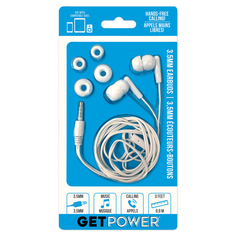 GetPower Earbud w/Microphone GP-35MM-WHI 1 pk