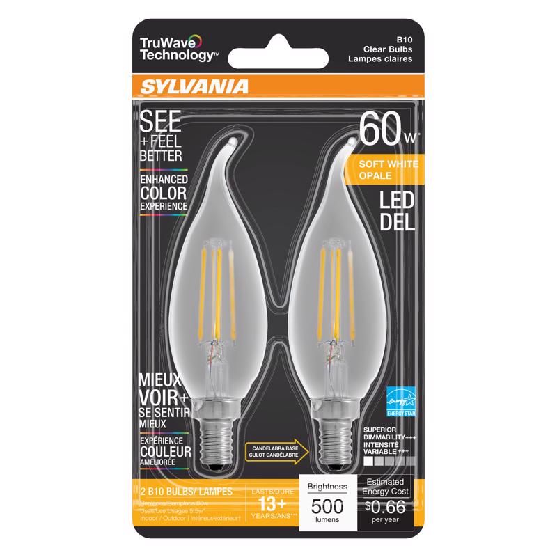 Sylvania Truwave B10 E12 (Candelabra) LED Bulb Soft White 60 Watt Equivalence 40757 2 pk