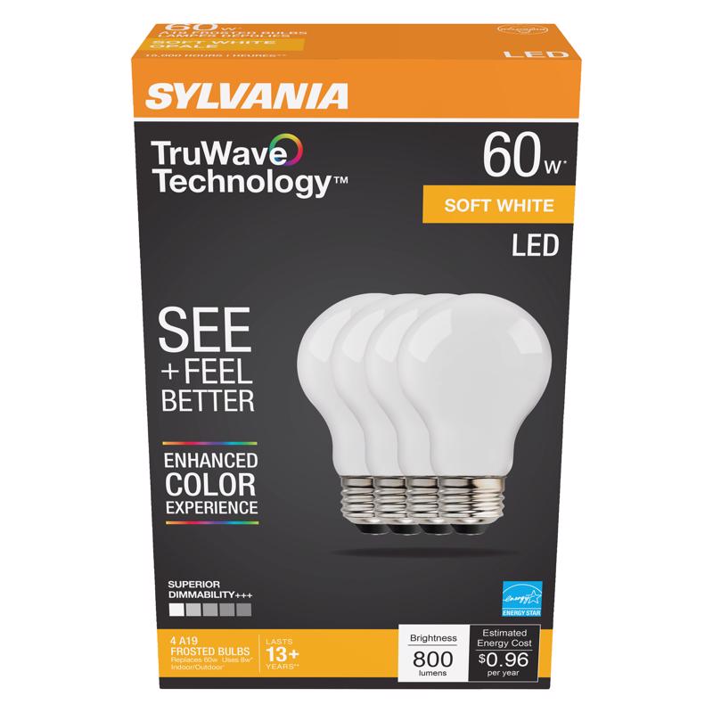 Sylvania TruWave A19 E26 (Medium) LED Bulb Soft White 60 Watt Equivalence 40670 4 pk