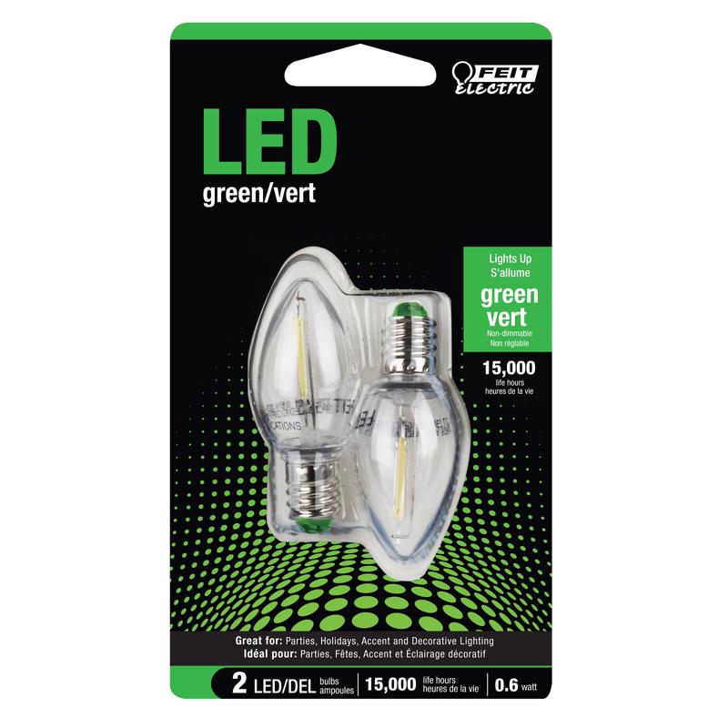 Feit C7 E12 (Candelabra) LED Bulb Green 0 Watt Equivalence BPC7/G/LEDG2/2 2 pk