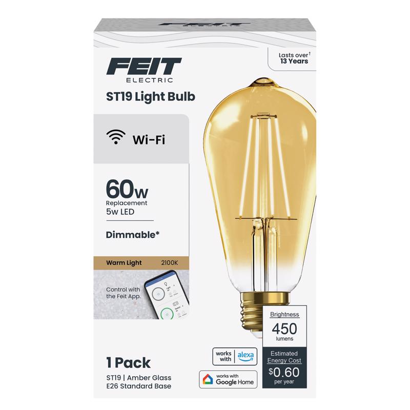 Feit Smart Home ST19 E26 (Medium) Smart-Enabled LED Bulb Amber 60 Watt Equivalence ST1960/FIL/AG 1 pk