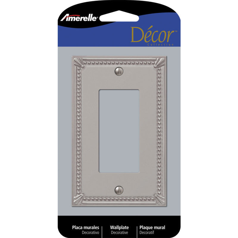 Amerelle Imperial Bead Brushed Nickel 1 gang Metal Decorator Wall Plate 74RBN 1 pk