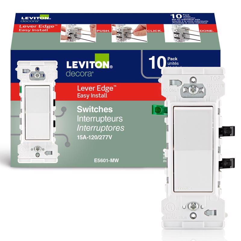 Leviton Lever Edge 15 amps Single Pole Rocker Switch White E5601-0MW 10 pk