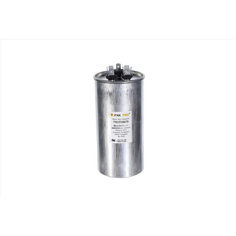 Titan Pro 80+7.5 MFD 440 V Round Run Capacitor TRCFD8075
