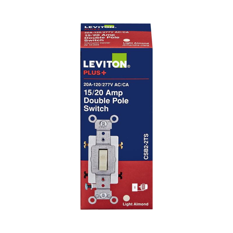 Leviton 20 amps Double Pole Toggle AC Quiet Switch Light Almond 0CSB2-2TS 1 pk