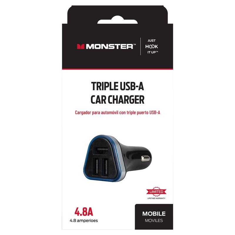 Monster Just Hook It Up 3 Port USB Car Charger JHIU0194 1 pk