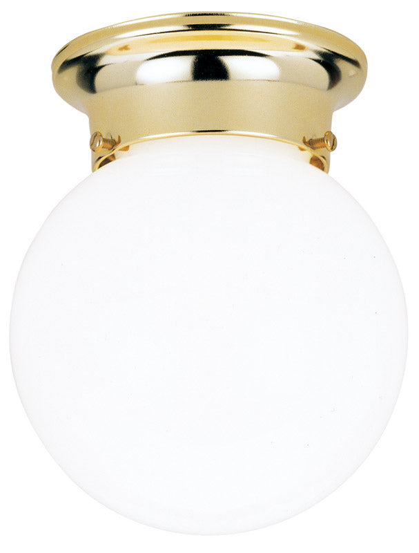 Westinghouse 7-1/4 in. H X 6 in. W X 6 in. L Polished Brass White Ceiling Light 6667700