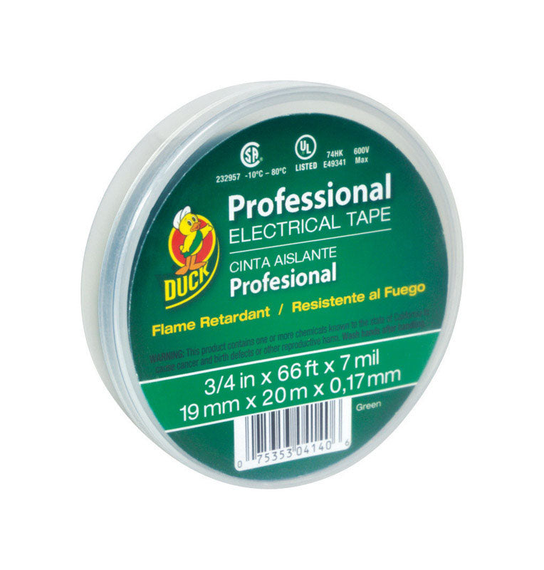 Duck Professional Grade 0.75 in. W X 66 ft. L Green Vinyl Electrical Tape 299014, Pack of 12