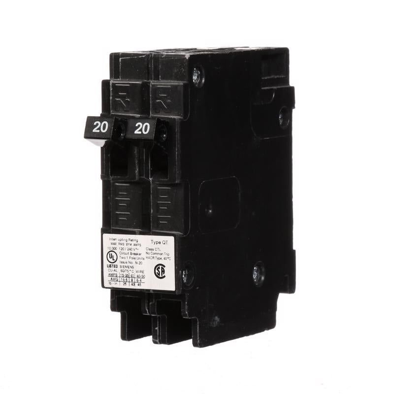 Siemens 20/20 amps Tandem Single Pole Circuit Breaker Q2020