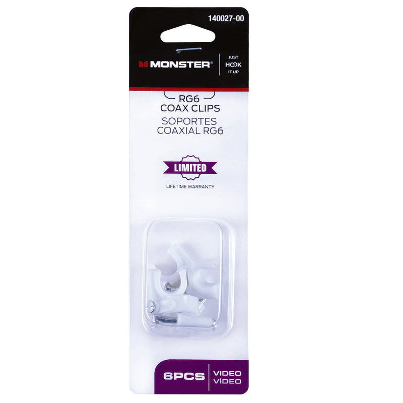Monster Just Hook It Up Cable RG6 Coaxial Cable Clips 140027-00 6 pk