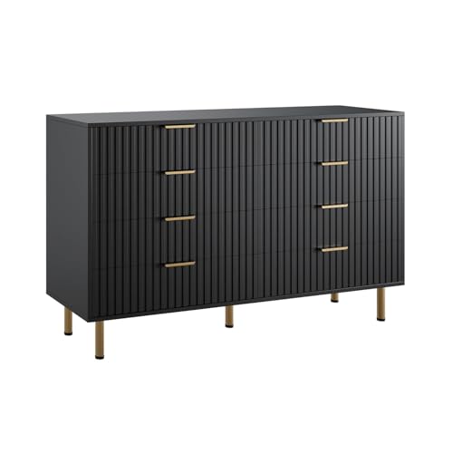55" Fluted Black 8 Drawer Dresser for Bedroom with Deep Drawers