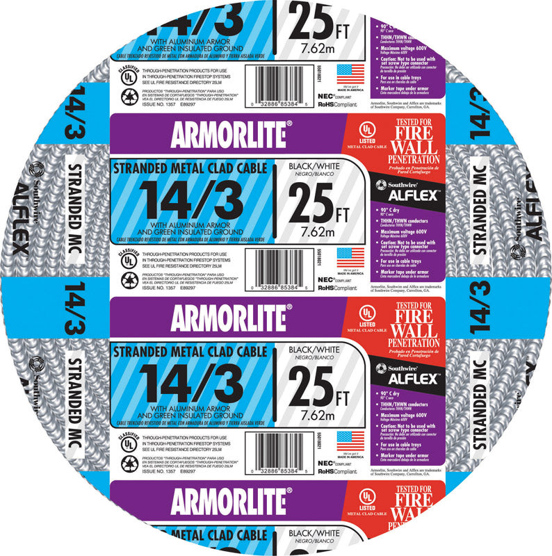 Southwire 25 ft. 14/3 Stranded Aluminum Armored MC Cable 55018021
