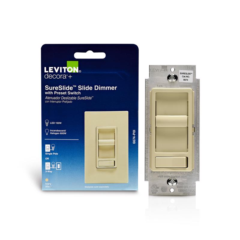 Leviton SureSlide Ivory 600 W Preset Slide Dimmer Switch 66741-R01-00I 1 pk