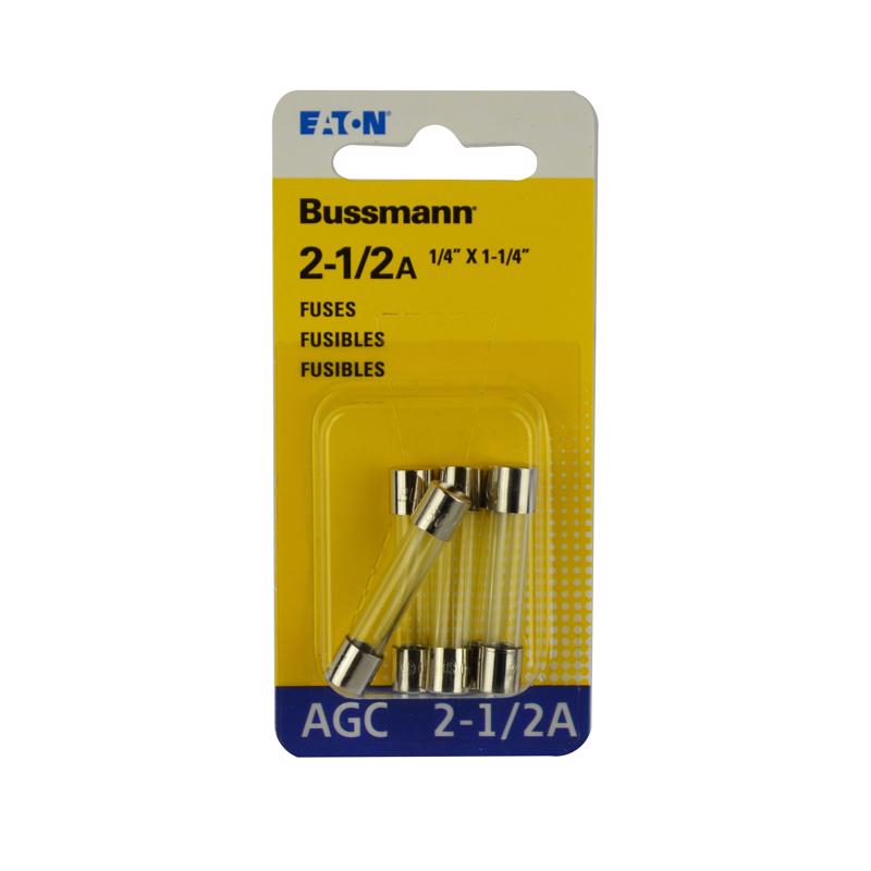 Bussmann 2-1/2 amps Fast Acting Glass Fuse BP/AGC-2-1/2-RP 5 pk, Case of 5