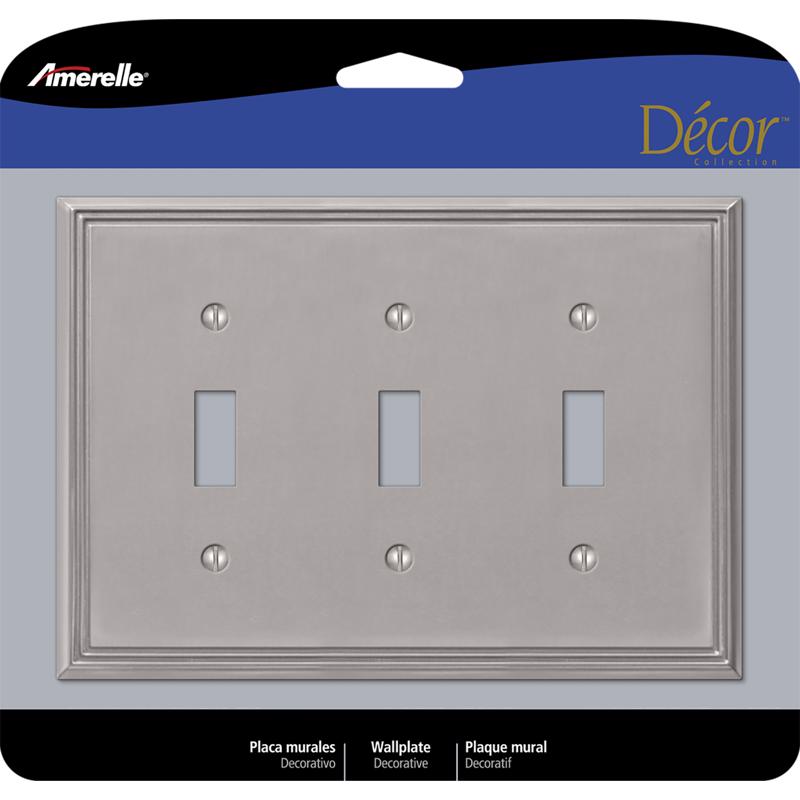 Amerelle Metro Brushed Nickel 3 gang Die-Cast Metal Toggle Wall Plate 77TTTBN 1 pk