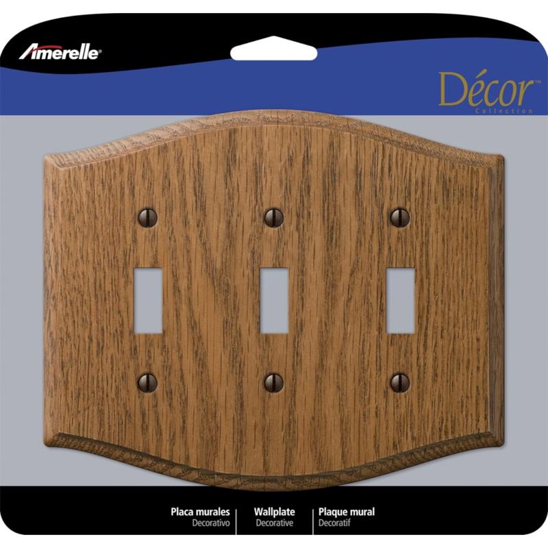 Amerelle Country Medium Brown 3 gang Oak Wood Toggle Wall Plate 701TTT 1 pk