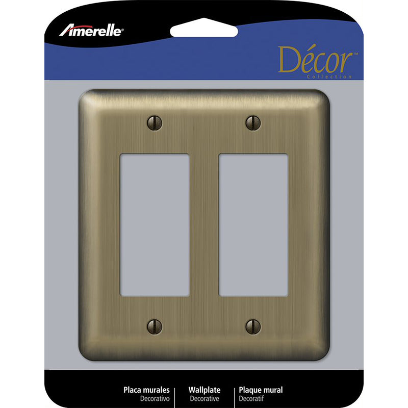 Amerelle Devon Brushed Brass 2 gang Stamped Steel Decorator Wall Plate 154RR 1 pk