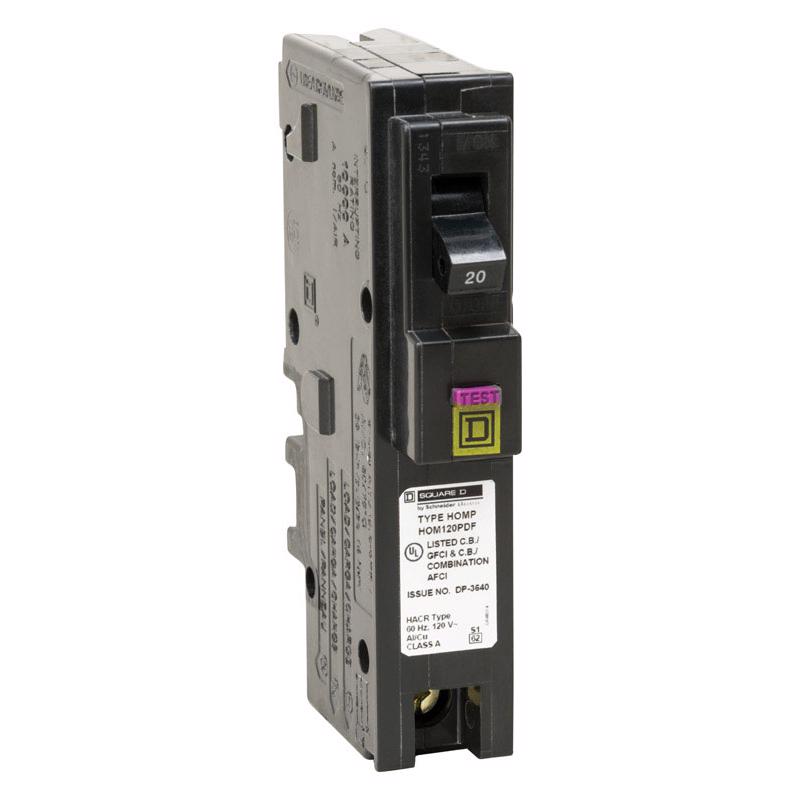 Square D 20 amps Arc Fault/Ground Fault Single Pole Circuit Breaker HOM120PDFC