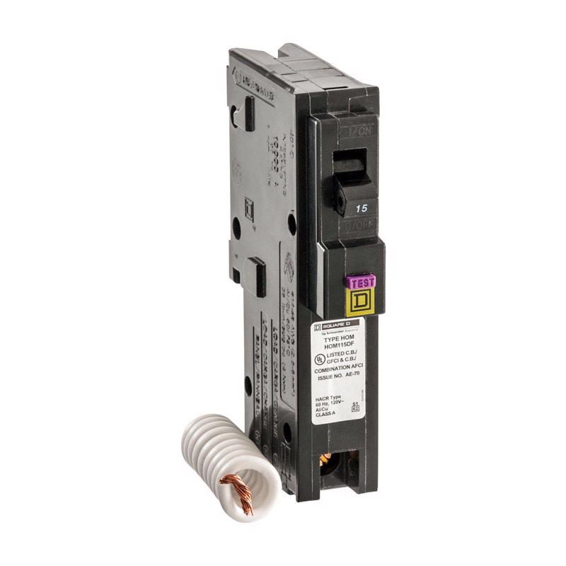 Square D HomeLine 15 amps Arc Fault/Ground Fault Single Pole Circuit Breaker — Model HOM115DFC