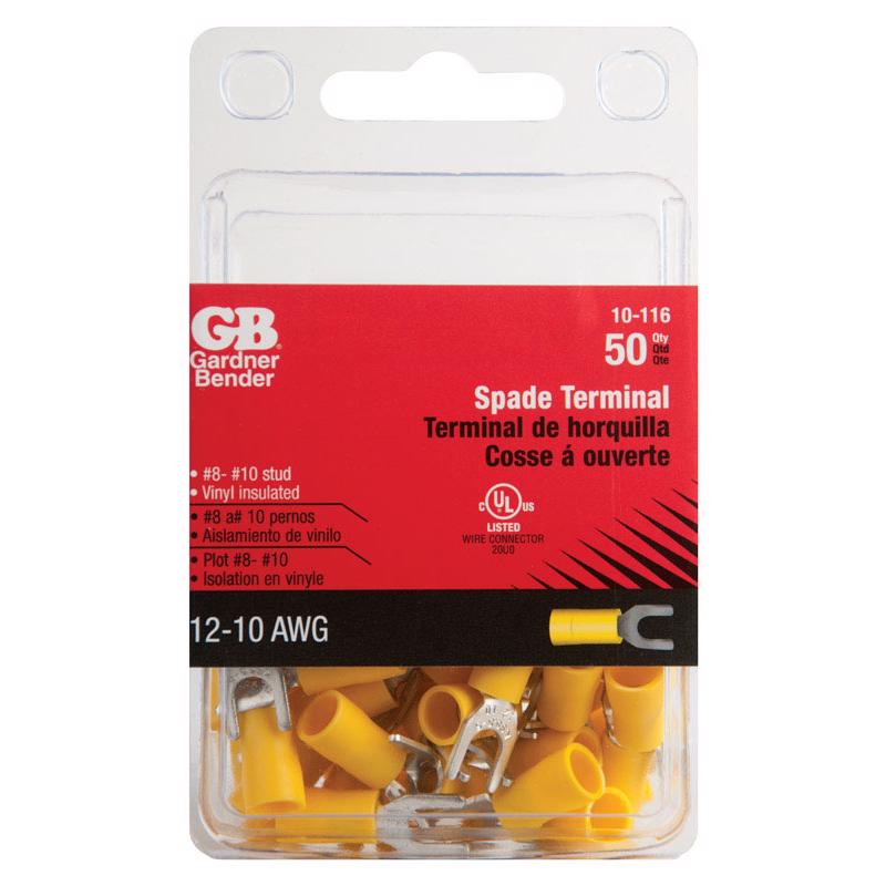 Gardner Bender 12-10 Ga. Insulated Wire Spade Terminal Yellow 10-116 50 pk