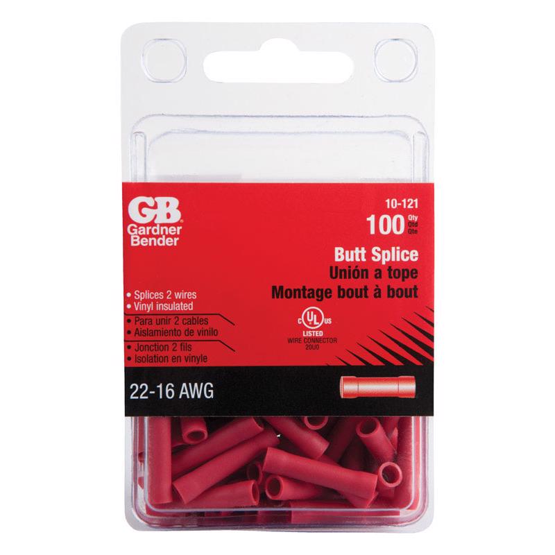 Gardner Bender 22-16 Ga. Insulated Wire Butt Splice Red 10-121 100 pk