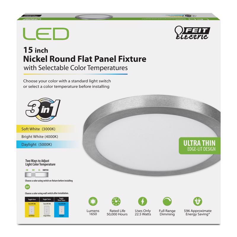 Feit EDGELIT 1.1 in. H X 15 in. W X 15 in. L Nickel Silver LED Flat Panel Light Fixture FP15/4WY/NK