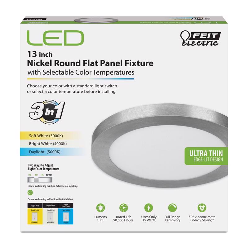 Feit EDGELIT 1.1 in. H X 13.1 in. W X 13.1 in. L Nickel White LED Flat Panel Light Fixture FP13/4WY/NK