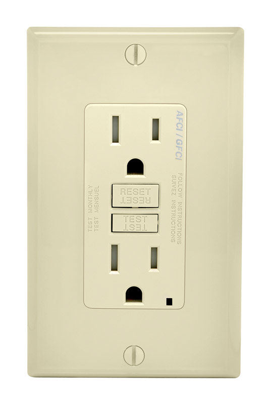Leviton SmartlockPro 15 amps 125 V Duplex Light Almond AFCI/GFCI Dual Function Outlet 5-15R AGTR1-T 1 pk