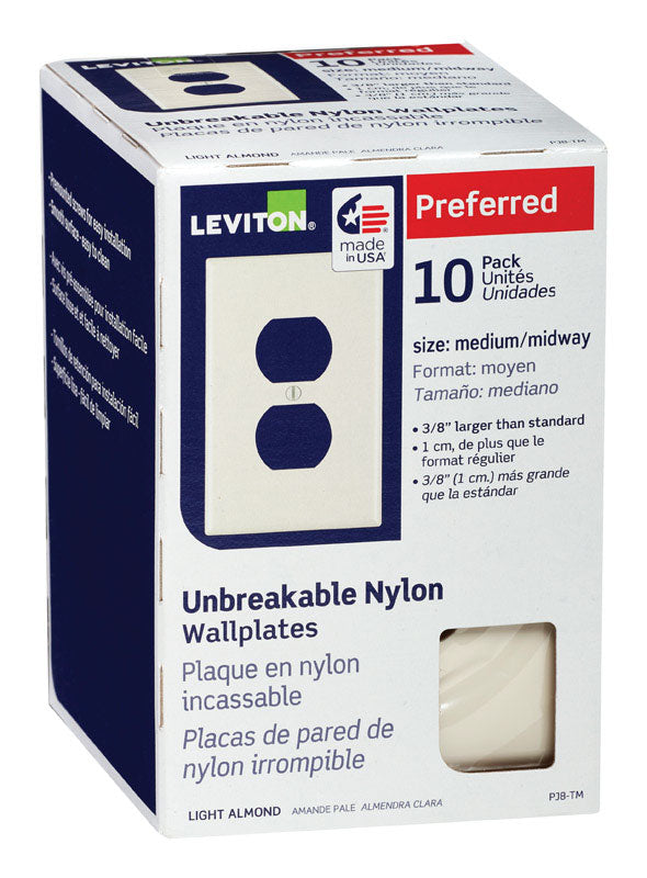 Leviton Almond 1 gang Thermoplastic Nylon Duplex Wall Plate PJ8-TM 10 pk