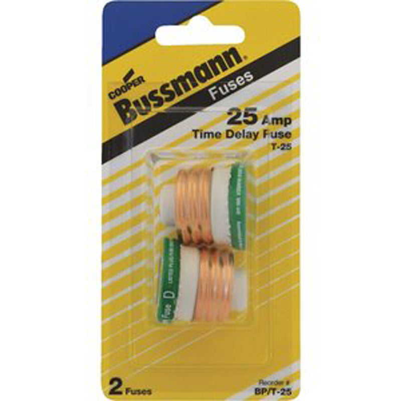 Bussmann 25 amps Time Delay Plug Fuse BPT-25 2 pk