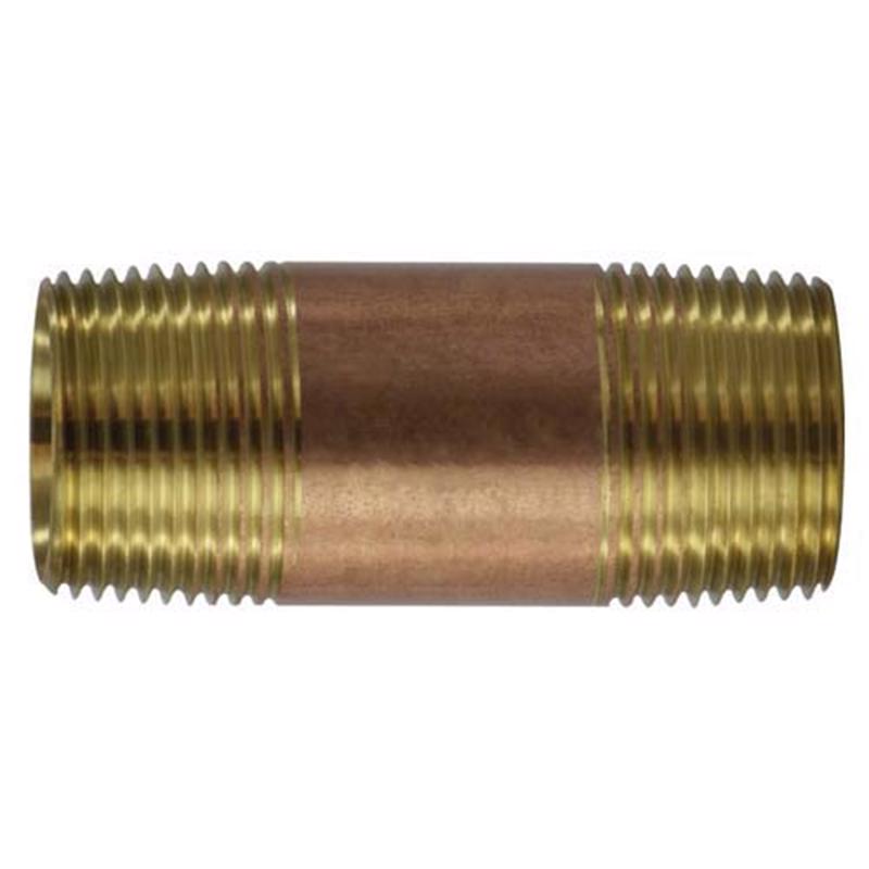 Anderson Metals Red Brass Pipe Nipple, 1-1/4 in. MPT x 1-1/4 in. MPT, 2 in. L, 38300-2020
