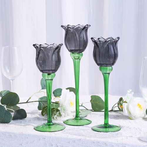 Light Black Flower Tealight Candle Holder Set of 3 Halloween Theme (3 Count)