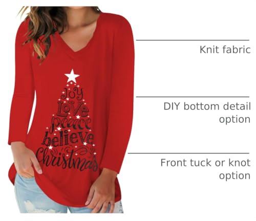 Merry Christmas Shirts for Women Cute Printed V