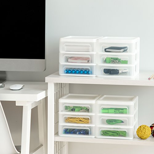 4-Pack 3-Drawer Small Desktop Organizer, Stackable, White (4 Count)