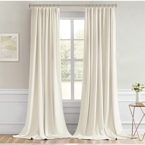 Beige White Back Tab Blackout Curtains 52x108 Inch Long 2 Panels Set (2 Count)