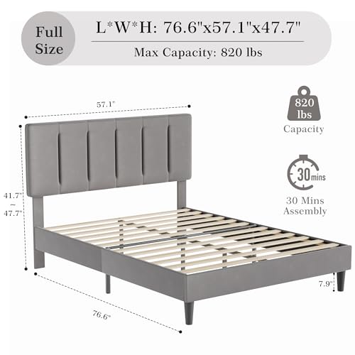 Queen Size Bed Frame with Upholstered Headboard
