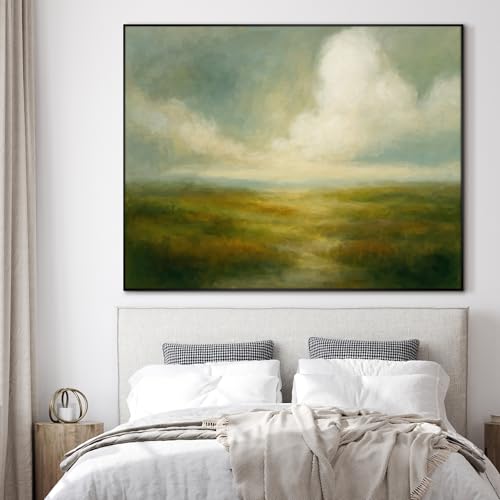 46"x60" Extra Large Framed Wall Art Soft Pastel Hills Dreamy Landscape Illustration for Home Living Room Bedroom Decor