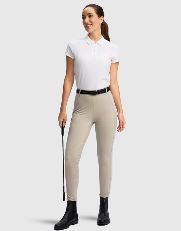 SANTINY Women's Horse Riding Pants Zipper Pockets Silicone Full-Seat Breeches Equestrian Schooling Tights for Women